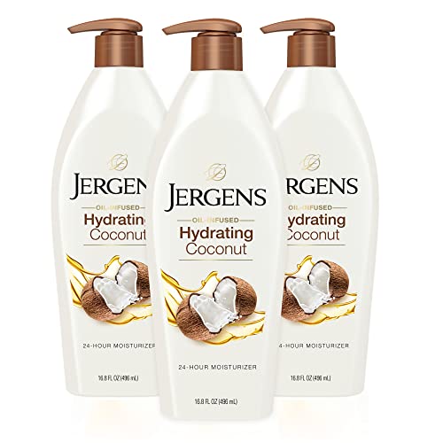 Jergens Body Lotion - Hydrating Coconut Oil & Water, Fast-Absorbing, Vegan - 16.8oz (Pack of 3)