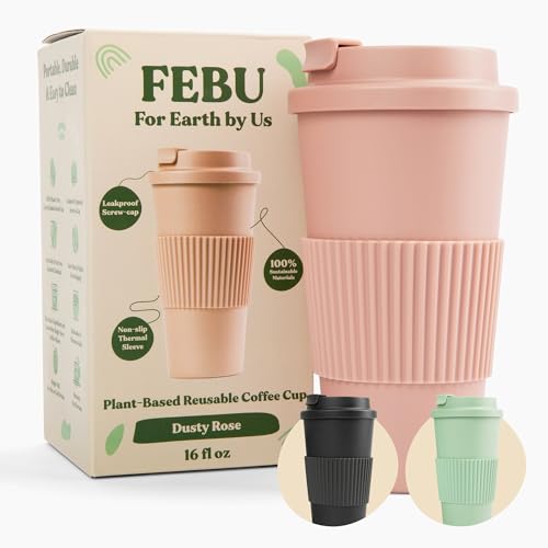 FEBU Reusable Bamboo Tumbler - 16oz Leak-Proof, BPA-Free, Portable Travel Mug - Dusty Rose