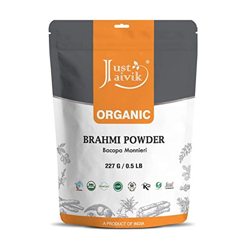 Just Jaivik Organic Brahmi Powder - Supports Brain Health, USDA Certified - 227g / 8oz