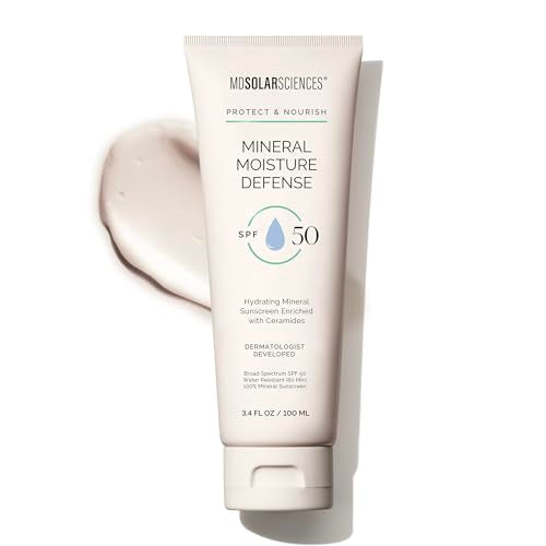 MDSolarSciences Mineral Moisture Defense SPF 50 Sunscreen - Restores Moisture, Vegan - 3.4 Fl Oz