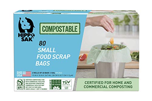 Hippo Sak Compost Bag - BPI Certified, Breaks Down in 60 Days, Leak Proof - 80 Count, 3 Gallon