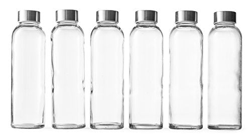 Epica 18-Oz. Glass Water Bottles - Airtight, BPA-Free, Wide Mouth, Set of 6 - Clear