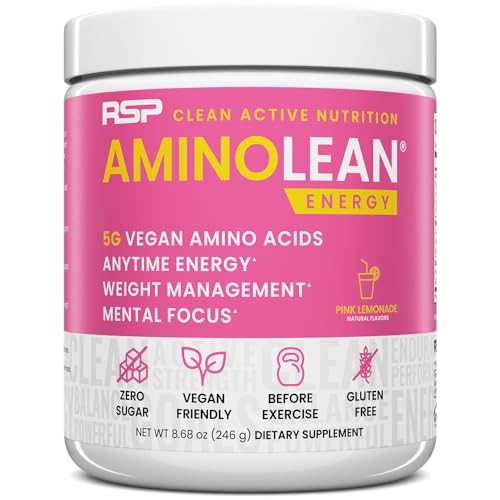 RSP NUTRITION AminoLean Pre-Workout Powder - Natural Energy, Vegan BCAAs, 30 Servings, Pink Lemonade