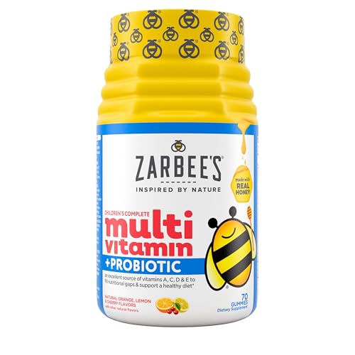 Zarbee's Kid's Complete Multivitamin + Probiotic Gummies - 13 Essential Vitamins, 70 Count