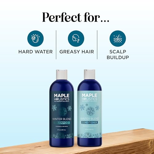 Maple Holistics Shampoo & Conditioner Set - Cleanses Hard Water Build-Up, Mint Essential Oils - 12oz