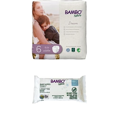 Bambo Nature Premium Diapers & Water Wipes - Comfort Fit, 99% Biobased, Size 6 - Case of Each