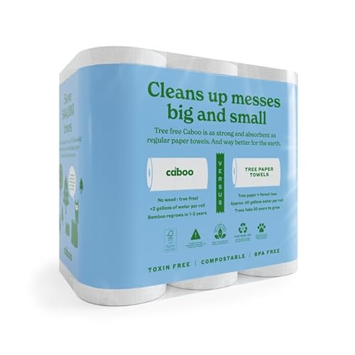 Caboo Tree Free Paper Towels - Strong, Absorbent, Biodegradable, Hypoallergenic - 6 Rolls