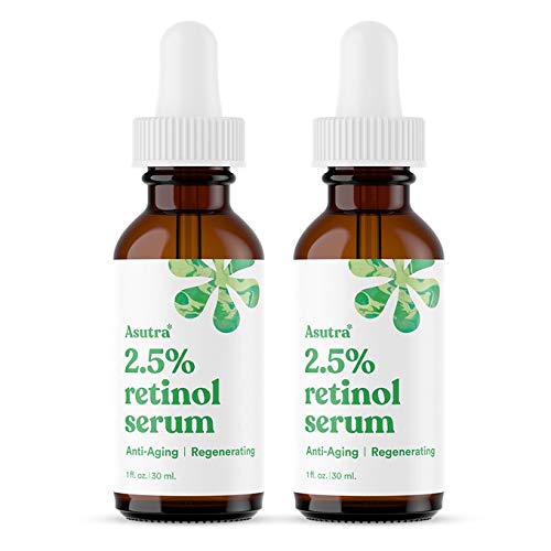 ASUTRA 2.5% Retinol Face Serum - Deep Hydration, Vitamin E & Hyaluronic Acid - 1 fl oz (Pack of 2)