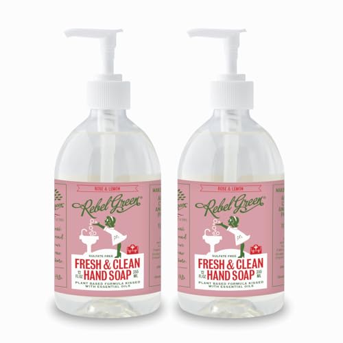 Rebel Green Hand Soap - Nourishing Clean, Gentle on Skin - Rose & Lemon, 12 Fl Oz (Pack of 2)