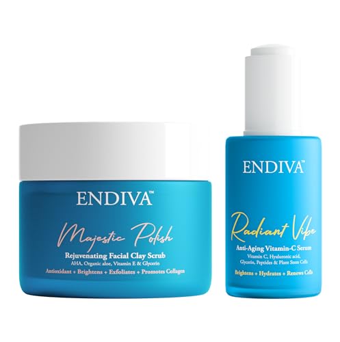 ENDIVA Facial Cleanser Duo - Detoxifying Clay Scrub & Revitalizing Vitamin C Serum - 2 Items