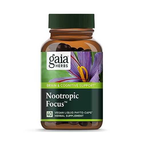 Gaia Herbs Nootropic Focus - Brain Support with Saffron & Lemon Balm - 40 Liquid Phyto-Caps