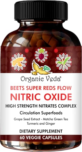 Organic Veda Beet Root Nitric Oxide Capsules - Energy & Circulation Support, 60 Vegan Caps