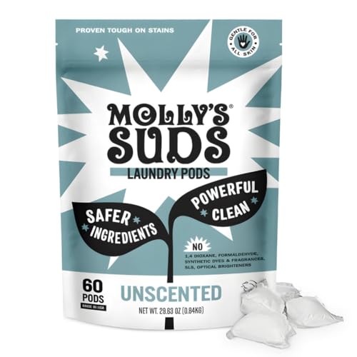 Molly's Suds Laundry Pods - Gentle Stain Remover, Natural Ingredients, Unscented - 60 Count