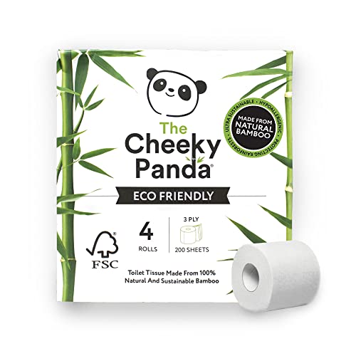 The Cheeky Panda Bamboo Toilet Paper - Soft, Plastic-Free, 3-Ply, 200 Sheets per Roll, 4 Rolls