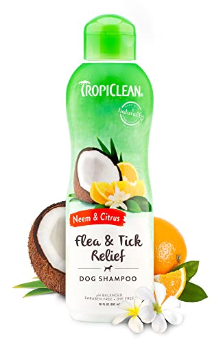 TropiClean Dog Shampoo - Soothes Flea Bites, Natural Ingredients, Orange & Pine Scent - 20oz