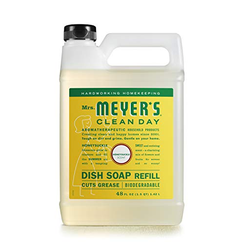 Mrs. Meyer's Dish Soap Refill - Plant-Derived Grease Cutter, Honeysuckle Scent - 48 fl. oz