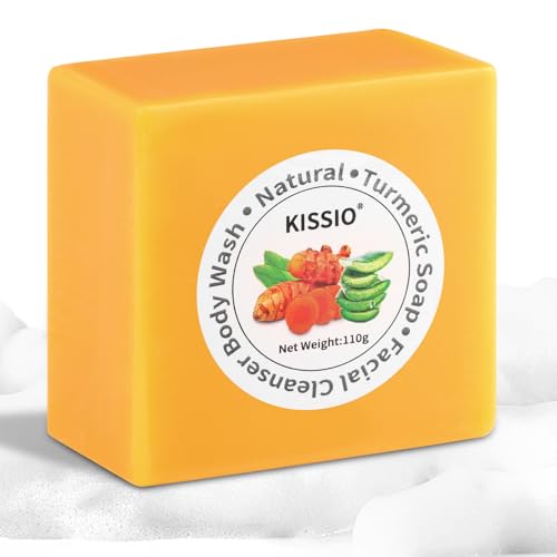 KISSIO Turmeric Body Soap - Deep Cleanses, Reduces Oil, Natural Aloe & Shea Butter - 3.88oz