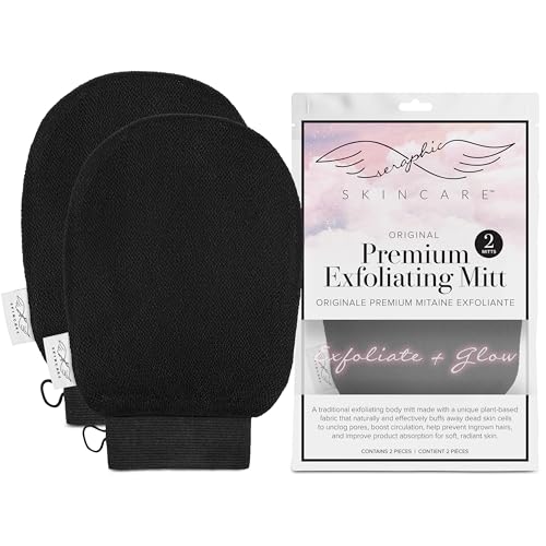 Seraphic Skincare Premium Exfoliating Mitt - Vegan, Deep Exfoliation & Self-Tan Prep - 2pc