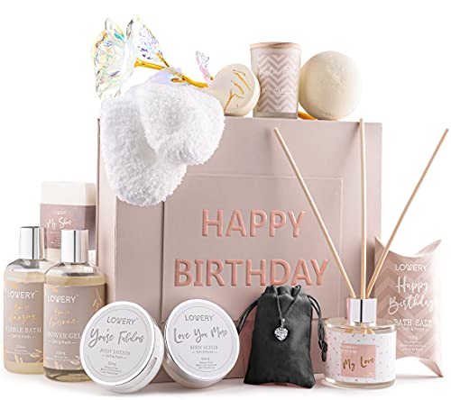 Lovery Luxury Birthday Spa Gift Set - Relaxing Bath Essentials & Elegant Silver Necklace - 20pcs