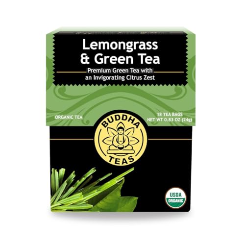 Buddha Teas Organic Lemongrass & Green Tea - Antioxidant-Rich, Caffeinated, 18 Tea Bags