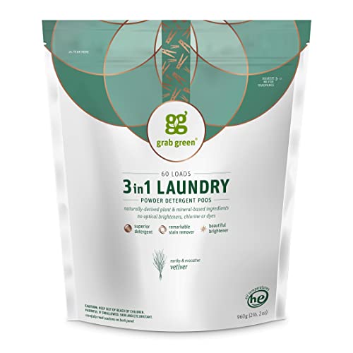 Grab Green Laundry Detergent Pods - Superior Stain Remover, Vetiver Scent, 60 Count