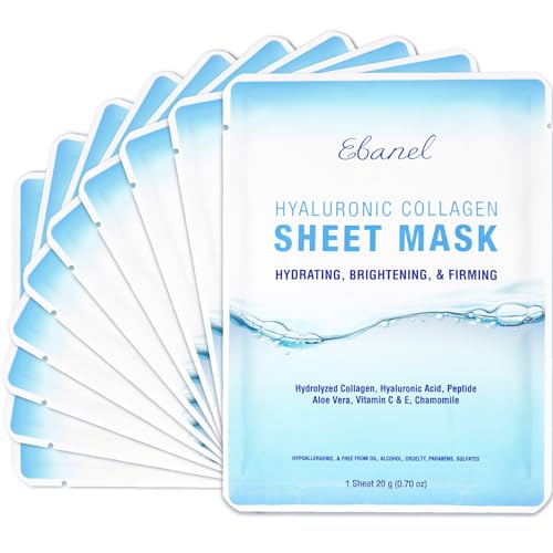 Ebanel Collagen Face Mask - Brightening, Hydrating, Vegan, Biodegradable - 10 Pack