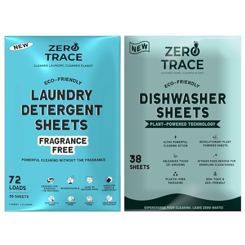 Zero Trace Laundry Detergent Sheets - Fragrance Free, Hypoallergenic, Compact - 30 Sheets