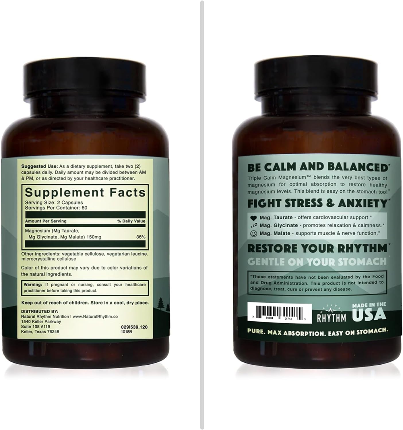 Triple Calm Magnesium 150 Mg - 120 Capsules – Magnesium Complex Compound Supplement with Magnesium Glycinate, Malate, and Taurate. Calming Blend for Promoting Rest and Relaxation.