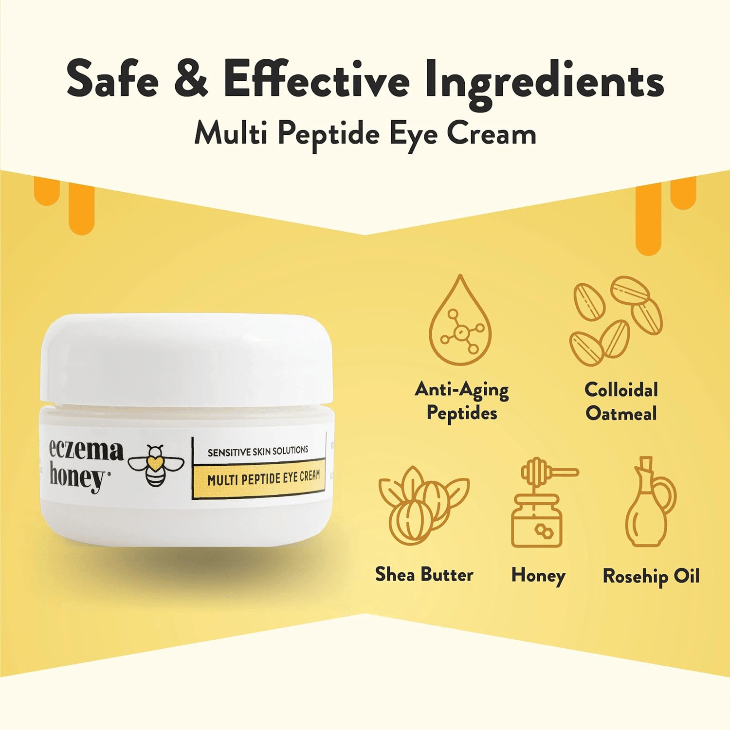 Eczema Honey Multi Peptide Eye Cream - Reduces Dark Circles & Puffiness, Gentle Formula - 0.5 Oz