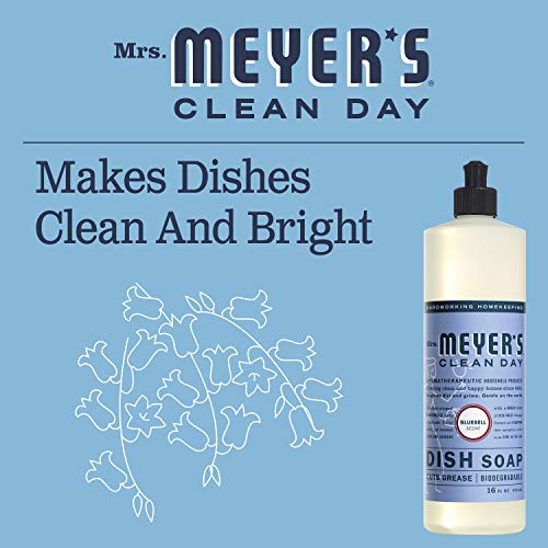 Mrs. Meyer's Clean Day Dish Soap - Plant-Derived Grease Cutter, Bluebell Scent - 16 fl oz, Pack of 3