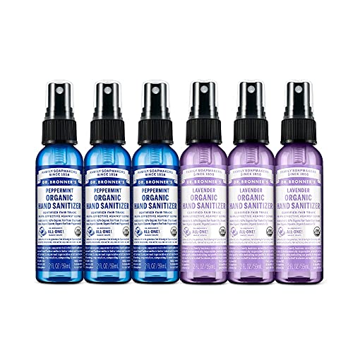 Dr. Bronner's Hand Sanitizer Spray Pack - Organic Lavender & Peppermint, No Harsh Chemicals - 6-Pack