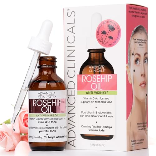 Advanced Clinicals Rosehip Face Oil - Anti-Aging Hydration, Vitamin C & E, 1.8 Fl Oz