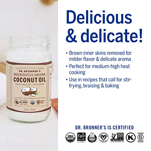 Dr. Bronner's Organic Virgin Coconut Oil - Versatile for Cooking & Body Care, Fair Trade, 14oz