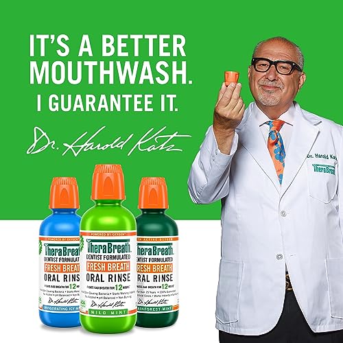 TheraBreath Mouthwash - Fights Bad Breath, ADA Accepted, Alcohol-Free - Mild Mint, 16 Fl Oz (2-Pack)