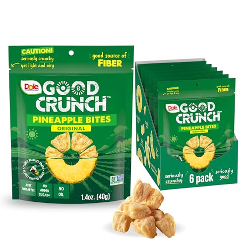 Dole Good Crunch Pineapple Dried Fruit Bites - Nutritious Vegan Snack, No Added Sugar - 1.4oz 6-Pack