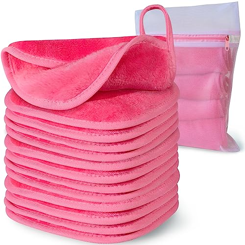 NATWAG Microfiber Makeup Remover Cloth - Gentle, Reusable, High Absorbency - 12 Pack, 6"x6", Pink