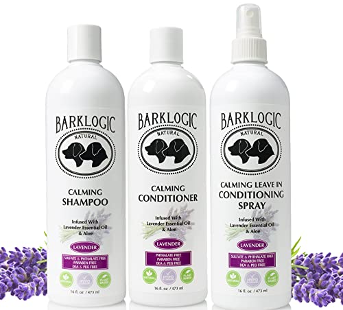 BarkLogic Dog Grooming Kit - Lavender Shampoo, Conditioner & Detangler, Safe for Puppies