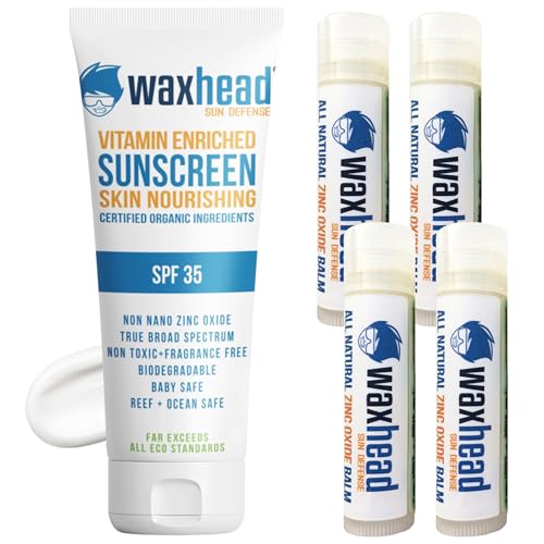 Waxhead Zinc Sunscreen Lotion & Lip Balm - EWG Approved for Sensitive Skin, Coral Reef Safe - 3oz