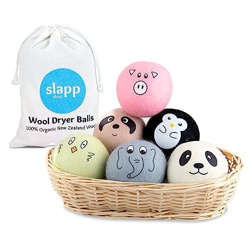 Slapp Shop Wool Dryer Balls - Natural Wrinkle Remover, 100% Organic New Zealand Wool - Pack of 6