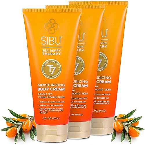 Sibu Body Cream - Lightweight Hydrating Moisturizer with Himalayan Sea Buckthorn - 6oz, 3-Pack