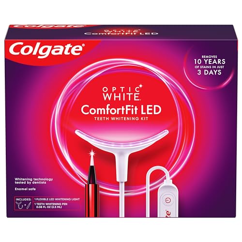 Colgate Optic White Teeth Whitening Gel Kit - Enamel Safe, 21 Treatments, LED Light, Pen