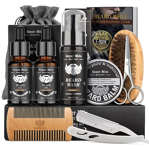 Isner Mile Men's Grooming Set - Organic Beard Care & Trimming Tools, Complete Kit - 8 Pieces