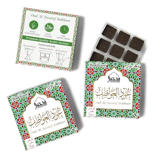 Dukhni Oud Al Awatef Bakhoor - Fresh Citrus & Spicy Aromatic Blend, Handmade - 3 Boxes x 9 Pieces