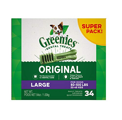 Greenies Original Large Dental Dog Treats - Freshens Breath, Vet Recommended - 54oz, 34 Treats