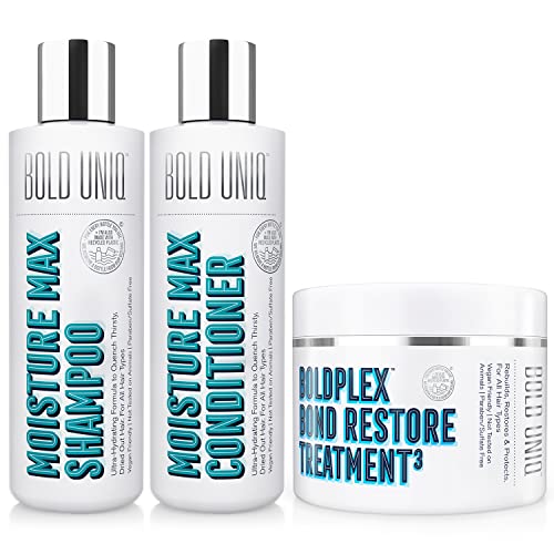 Bold Uniq Hair Care Bundle - Restores Bonds, Hydrates & Adds Shine, Vegan - 3 Products