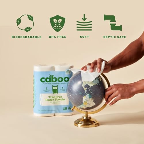 Caboo Tree Free Paper Towels - Strong, Absorbent, Biodegradable, Hypoallergenic - 6 Rolls