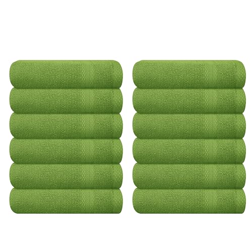 GLAMBURG Ultra Soft 12-Piece Washcloth Set - 100% Pure Cotton, Durable & Absorbent - Kiwi Green