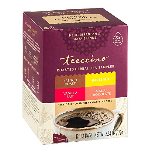 Teeccino Herbal Tea Sampler - Caffeine-Free, Prebiotic for Gut Health - 12 Tea Bags