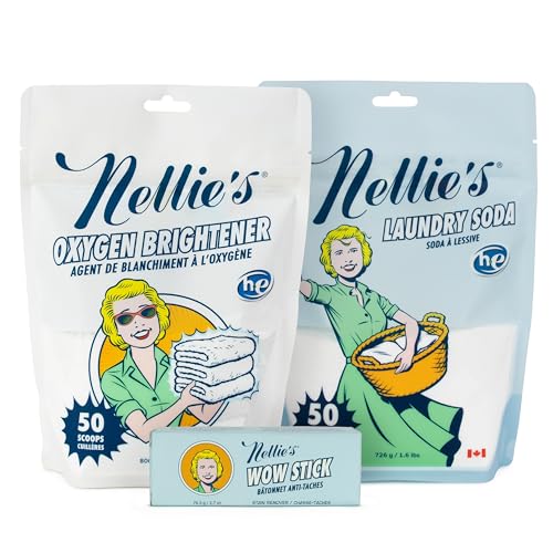 Nellie's Laundry Bundle - Chemical-Free Detergent, Oxygen Brightener & Stain Remover - 50 Loads