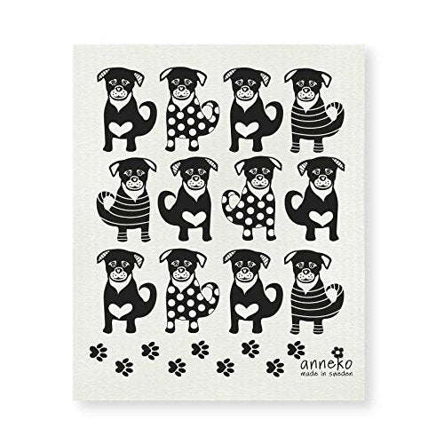 Trendy Tripper Anneko Swedish Dishcloth - Super Absorbent, Biodegradable, 6.75x8in, Black Dogs